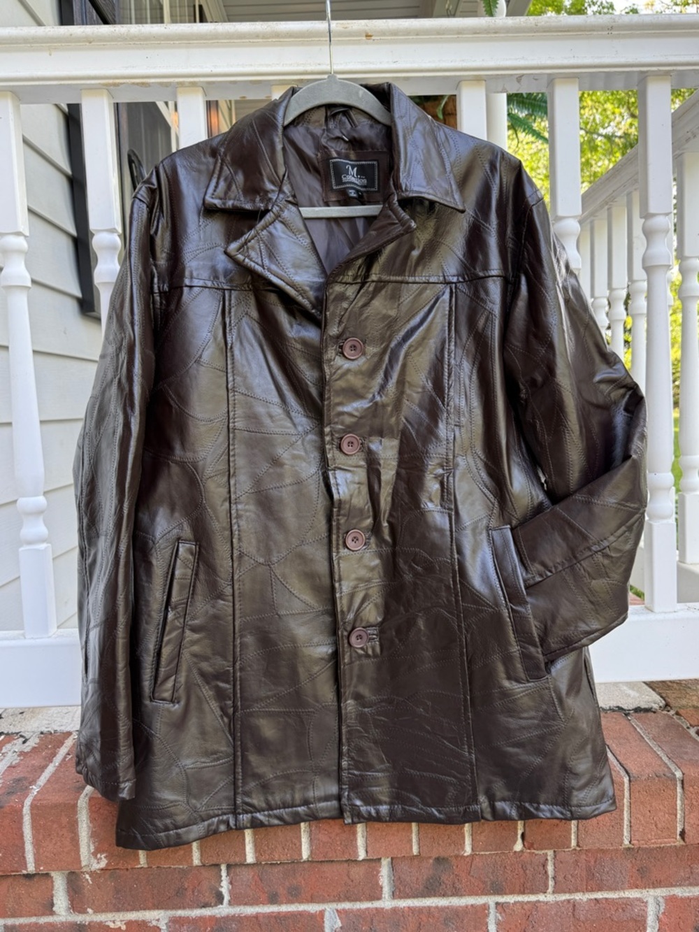 Vintage 90s Brown Real Leather Patchwork Jacket Coat Size Medium M Collection